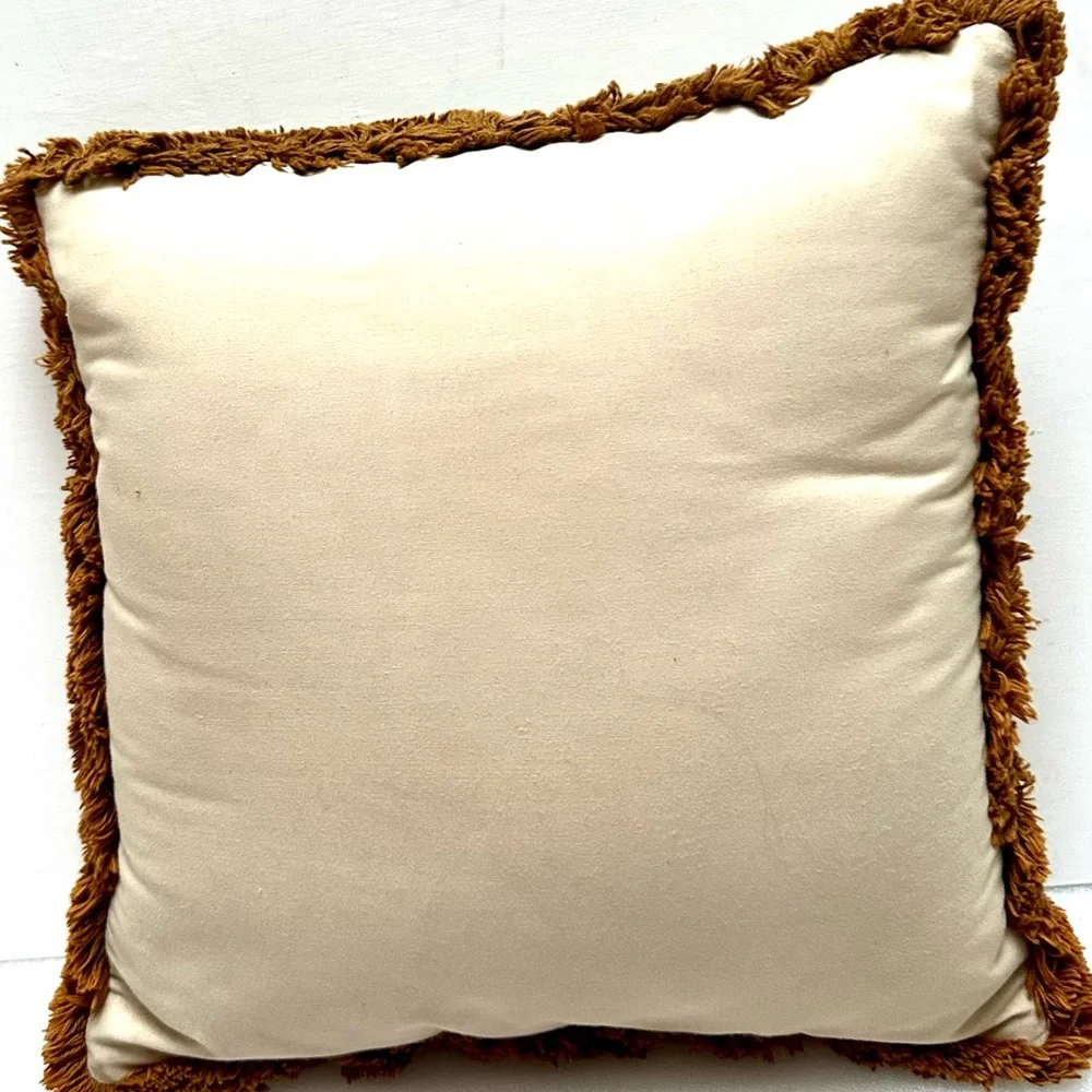 Vintage Needlepoint Tapestry Flower Design Throw Pillow with Fringe 13” x 13”